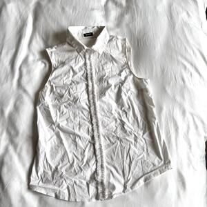 Jil Sander White Cotton Button-Down Collared Tank Ruffle Top Women’s 38 / S